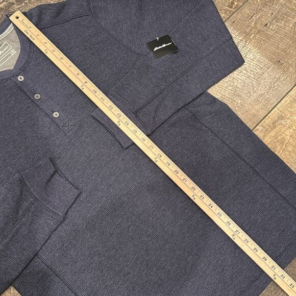 NWT Eddie Bauer Men's Favorite Ultrasoft Thermal Henley Heather Navy Size L Tall - Picture 4 of 9